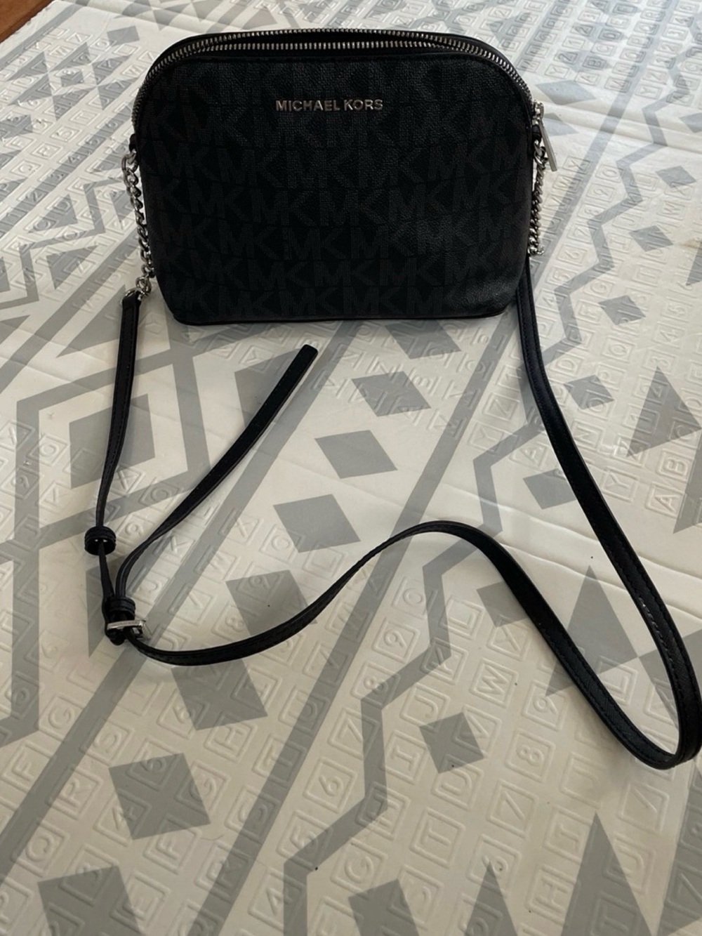 Michael Kors Black MK Monogram Crossbody with Chain Strap